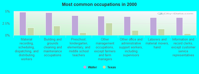 Most common occupations in 2000