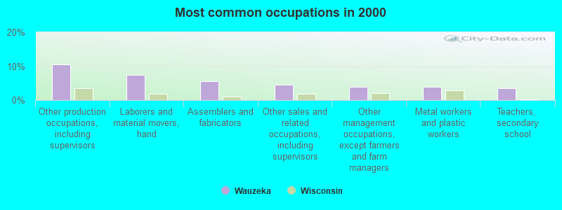 Most common occupations in 2000