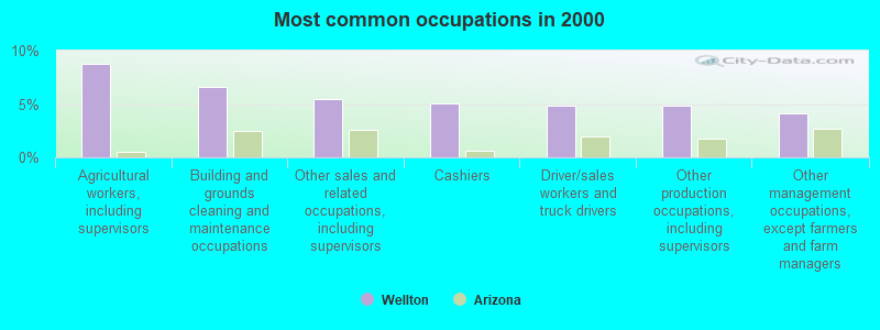 Most common occupations in 2000