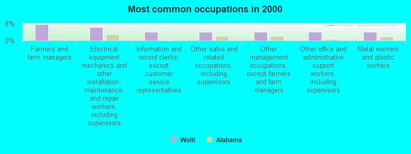 Most common occupations in 2000