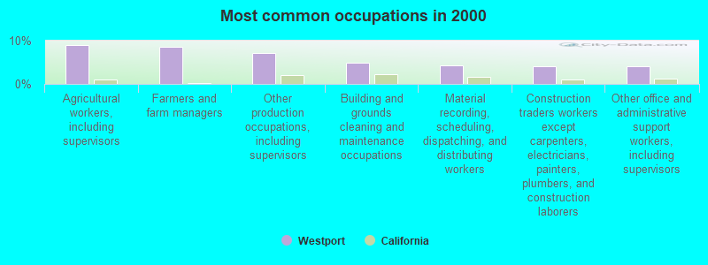 Most common occupations in 2000