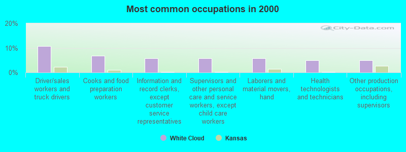 Most common occupations in 2000