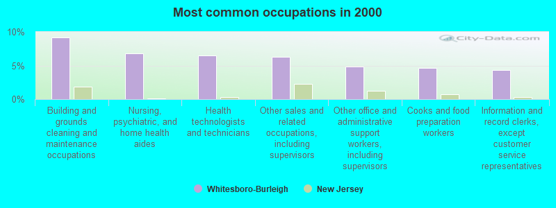 Most common occupations in 2000