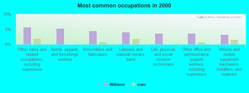 Most common occupations in 2000