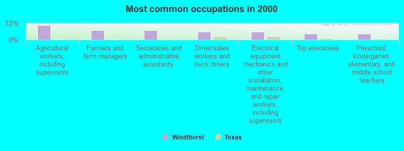 Most common occupations in 2000