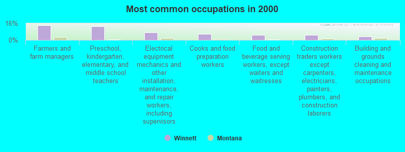 Most common occupations in 2000