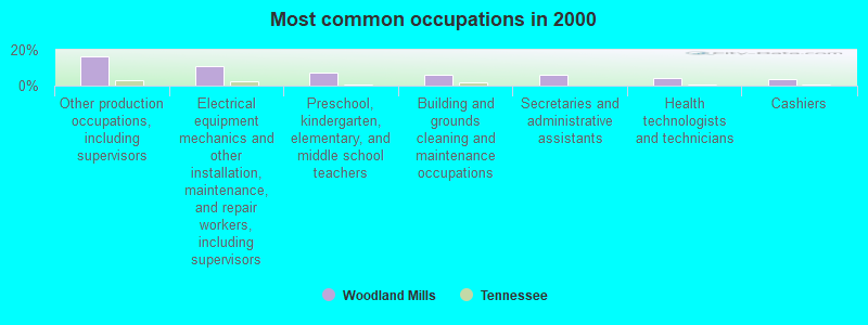 Most common occupations in 2000