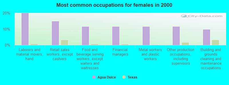 Most common occupations for females in 2000