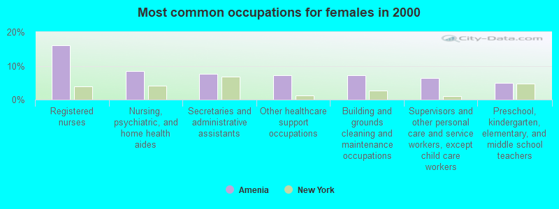 Most common occupations for females in 2000