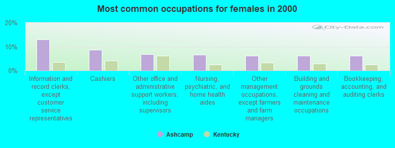 Most common occupations for females in 2000