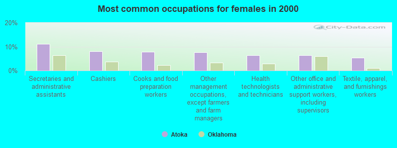 Most common occupations for females in 2000