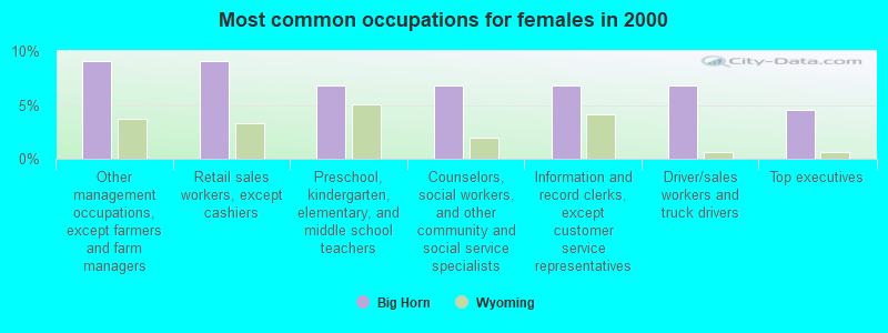 Most common occupations for females in 2000