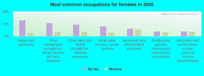 Most common occupations for females in 2000