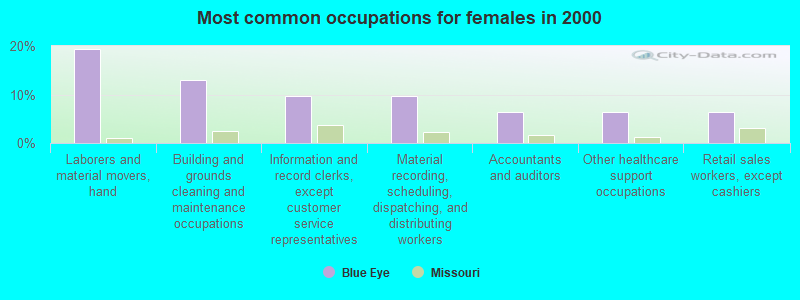 Most common occupations for females in 2000