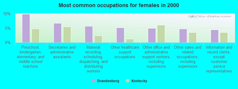 Most common occupations for females in 2000