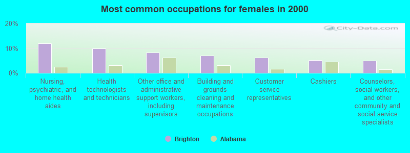 Most common occupations for females in 2000