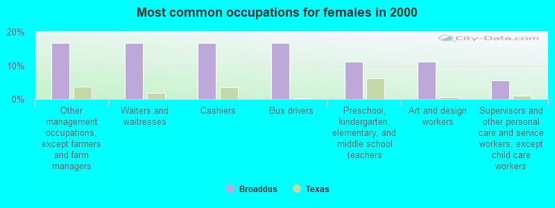 Most common occupations for females in 2000