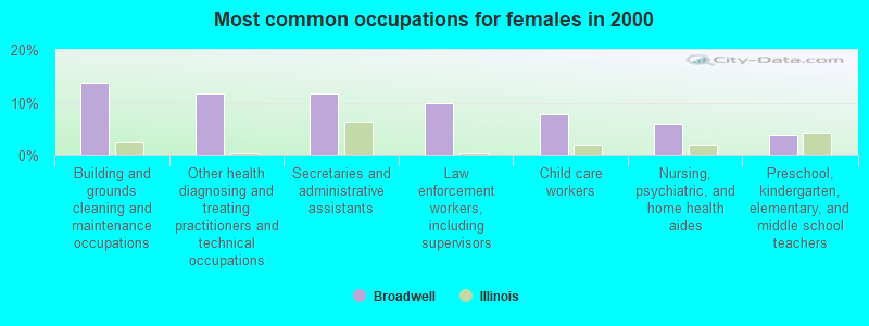 Most common occupations for females in 2000