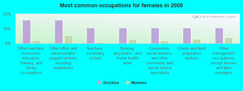 Most common occupations for females in 2000