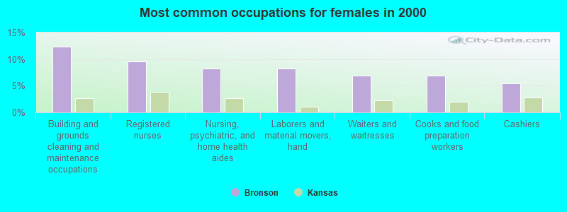 Most common occupations for females in 2000