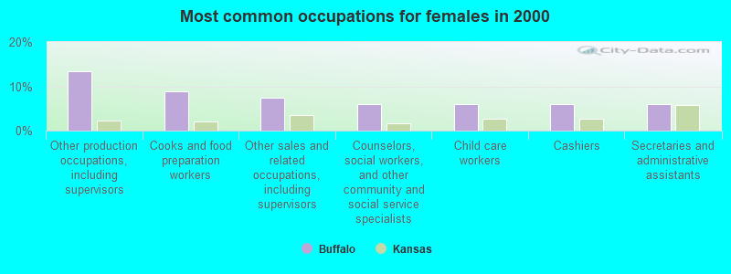 Most common occupations for females in 2000