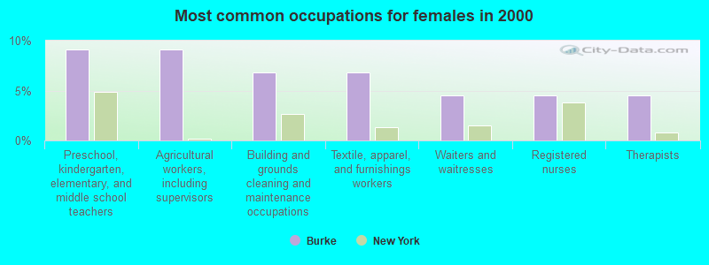 Most common occupations for females in 2000