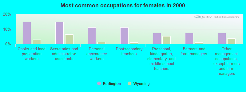 Most common occupations for females in 2000