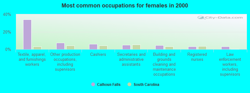 Most common occupations for females in 2000