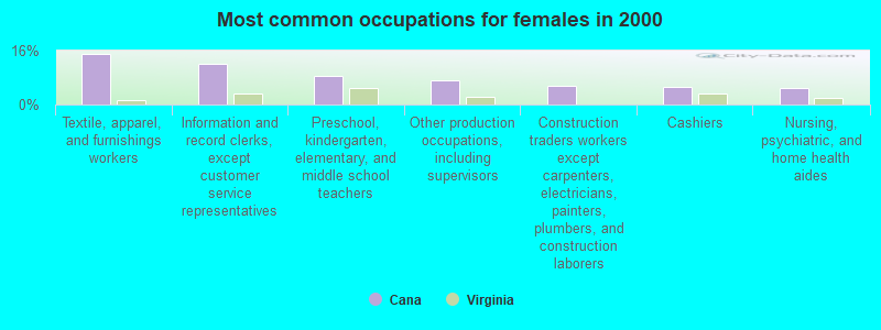 Most common occupations for females in 2000