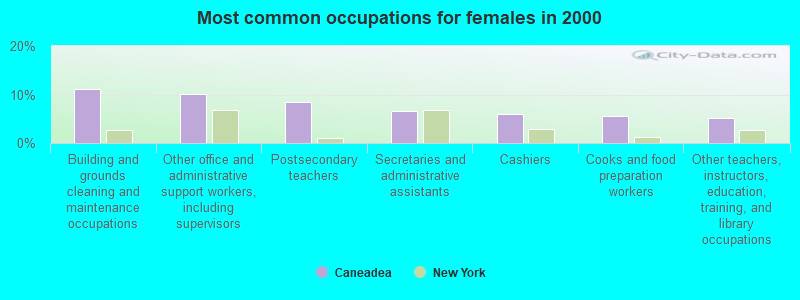 Most common occupations for females in 2000