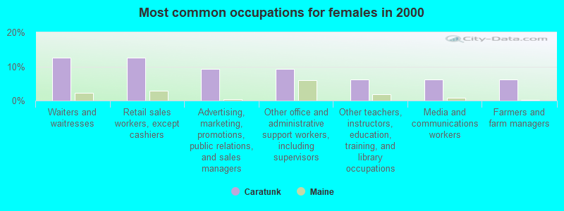 Most common occupations for females in 2000