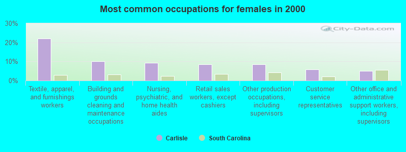 Most common occupations for females in 2000