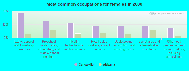 Most common occupations for females in 2000