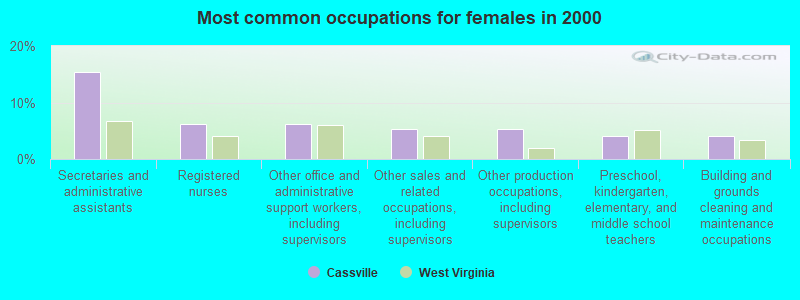 Most common occupations for females in 2000