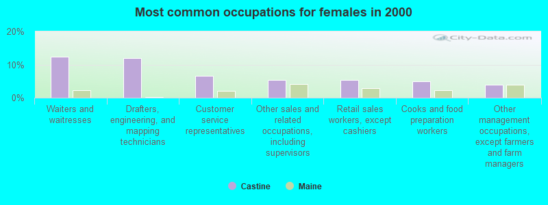 Most common occupations for females in 2000