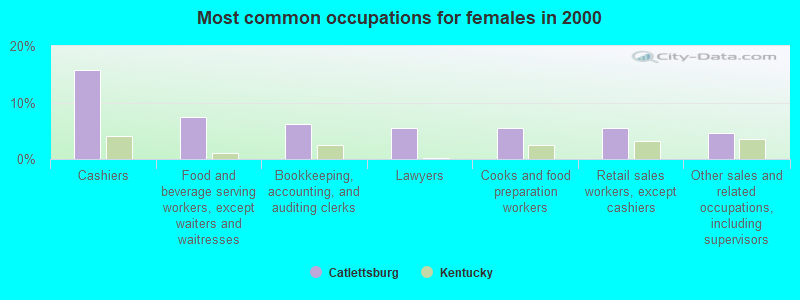 Most common occupations for females in 2000