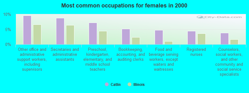 Most common occupations for females in 2000