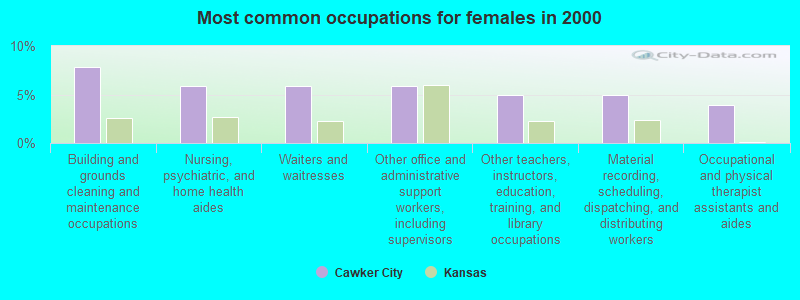 Most common occupations for females in 2000