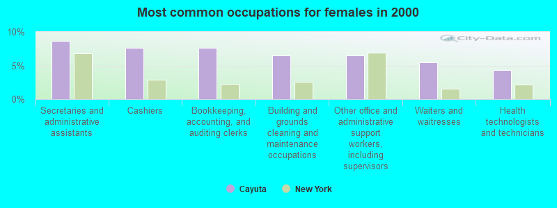 Most common occupations for females in 2000