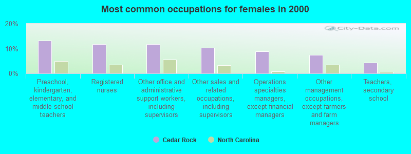 Most common occupations for females in 2000