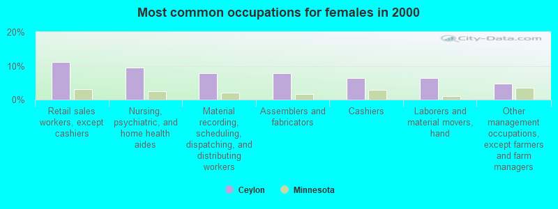 Most common occupations for females in 2000