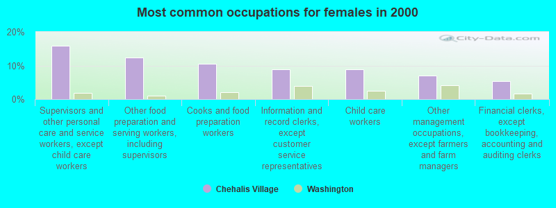 Most common occupations for females in 2000