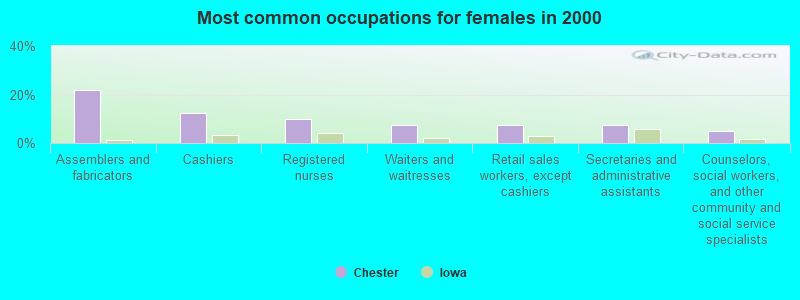 Most common occupations for females in 2000