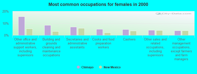 Most common occupations for females in 2000