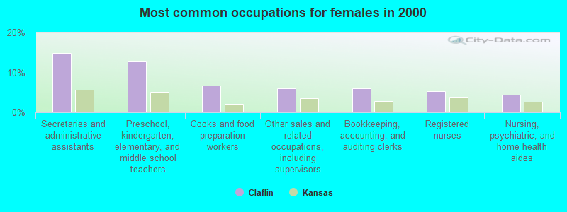 Most common occupations for females in 2000