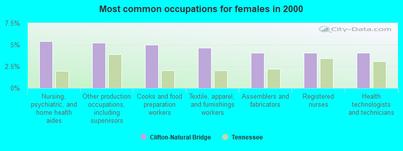 Most common occupations for females in 2000