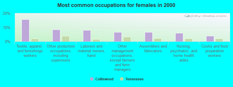 Most common occupations for females in 2000