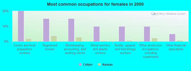 Most common occupations for females in 2000