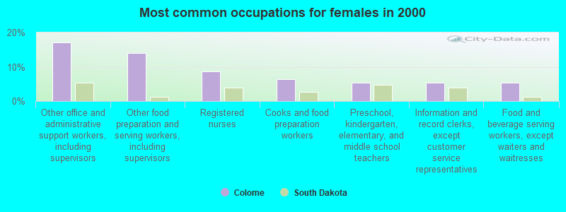 Most common occupations for females in 2000