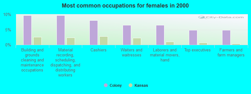 Most common occupations for females in 2000